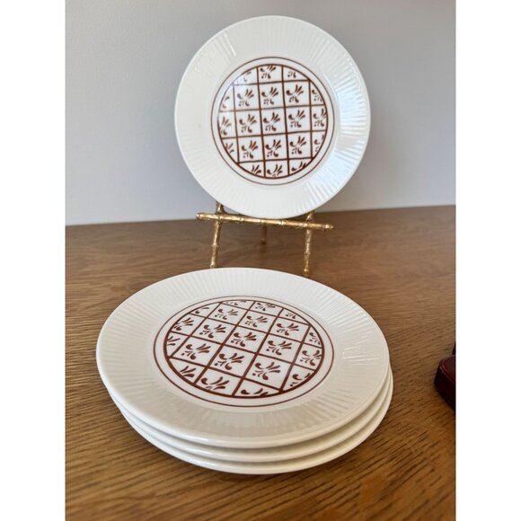 4 Vintage Homer Laughlin Sheffield Scandia Brown Fleur De Lis 6.25" Plates - Picture 1 of 7